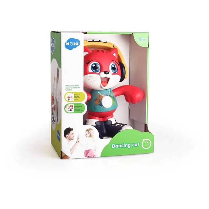 Jucărie interactivă, Hola, Pisicuță cu sunete și lumini, 6 melodii, colorată, pentru 6 luni+