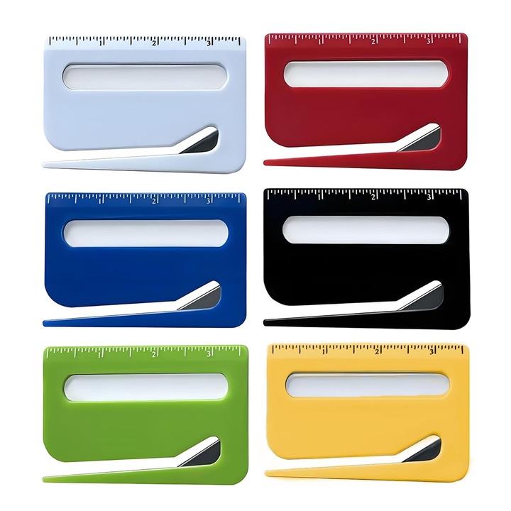 Set 6 cutter de siguranta cu lama, AFKSMILE, Deschizator de scrisori si taietor de plicuri, Cu lupa, Mic si portabil, Usor de tinut, Potrivit pentru birou, acasa, scoala, Plastic/Metal, 9.5 * 6.3 * 0.3cm, Rosu/Alb/Verde/Galben/Negru/Albastru