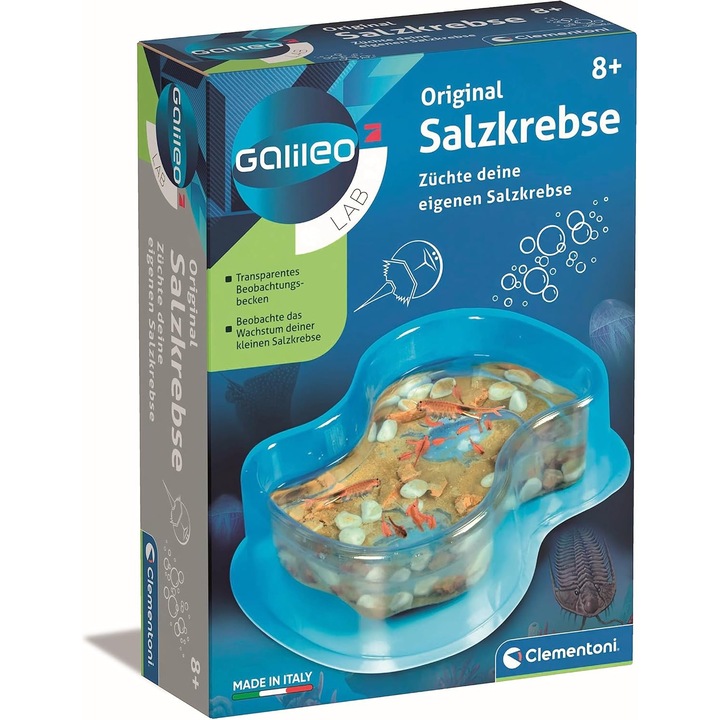 Set Stiintific Clementoni Galileo pentru Observarea Crevetilor de Sarat, Acvariu si Accesorii, 8 ani, Fabricat in Italia