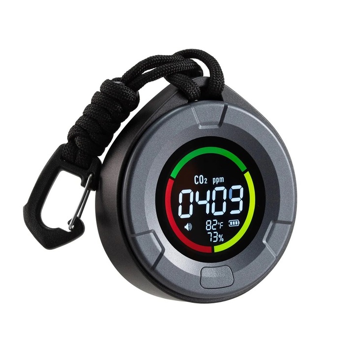 Szén-dioxid érzékelő, 4.57 m kábel, 1000 mAh akkumulátor, Relatív páratartalom kijelző 0% - 95% RH, Hőmérséklet kijelző -10 és 50 °C között