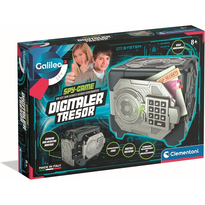 Seif Digital Clementoni Galileo Spy cu Alarmă, Aplicație pentru Coduri, 8 ani