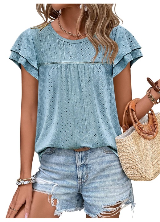 Tricou cu Guler Rond pentru Femei, Casual de Vară（10080）, Albastru