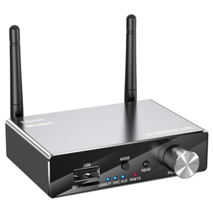 Bluetooth audio adapter 6 az 1-ben, házimozi vevő - Bluetooth 5.3, mikrofon mellékelve, 1100mAh akkumulátor, AUX/2RCA/FM/USB csatlakozás, 30m hatótávolság, fekete