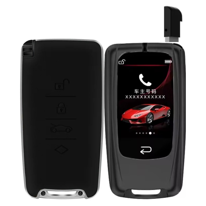 Cheie Auto Smart CerCip MH10, CU LAMA DE URGENTA, Ecran LCD cu touch, 4 Butoane, Activare Keyless Entry, Deschidere si inchidere automata usi, Ridicare automata geamuri, Programare portbagaj, Universala, Logo, Culoare Negru