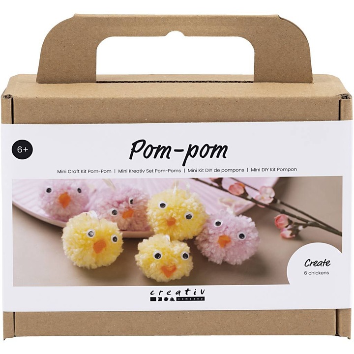 Kit mini kraft puisori pompom Creativ Company, tesut & tricotat, pentru 6 ani