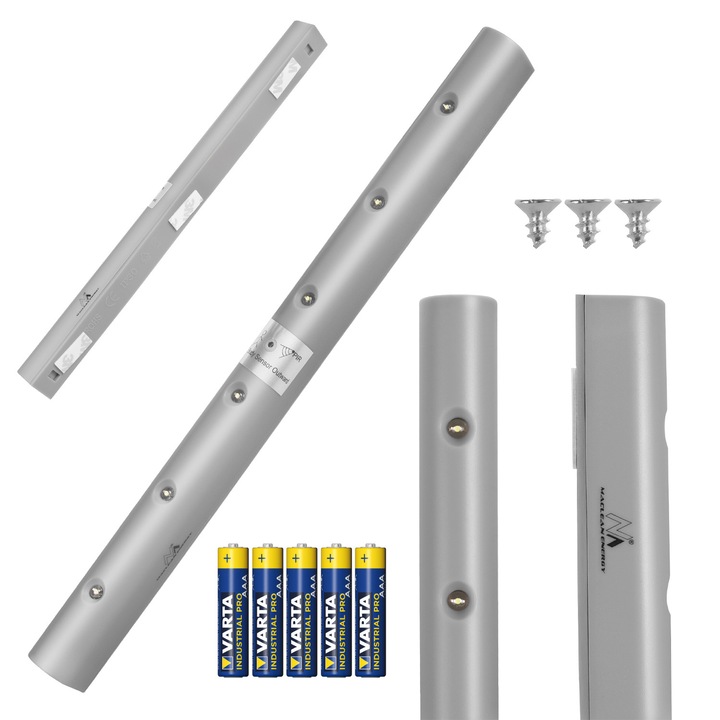 Lampa de bucatarie Maclean 6LED sub dulap, alungita, cu senzor de miscare, 5xAA, MCE123 + 5x AAA baterie alcalina Varta Industrial