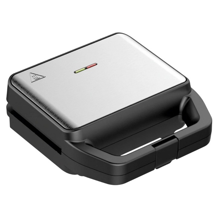 Sandwich maker cu 2 tipuri de placi detasabile, grill-vafe, 800 W, 21.6 x 12 cm placi antiaderente