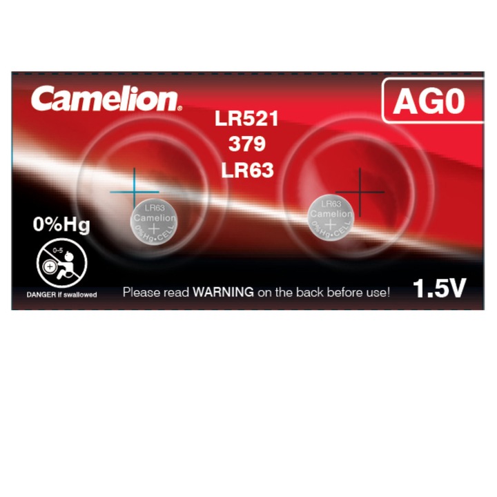 Set 2 Baterii Alcaline Buton Camelion AG0 LR521 1.5V, 5.8x2.25mm, Blister