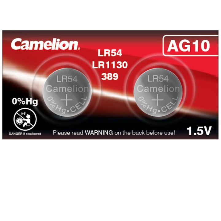 Set 2 Baterii Alcaline Buton Camelion AG10 1.5V 80mAh, pentru Dispozitive Electronice, 11.6x3.1mm