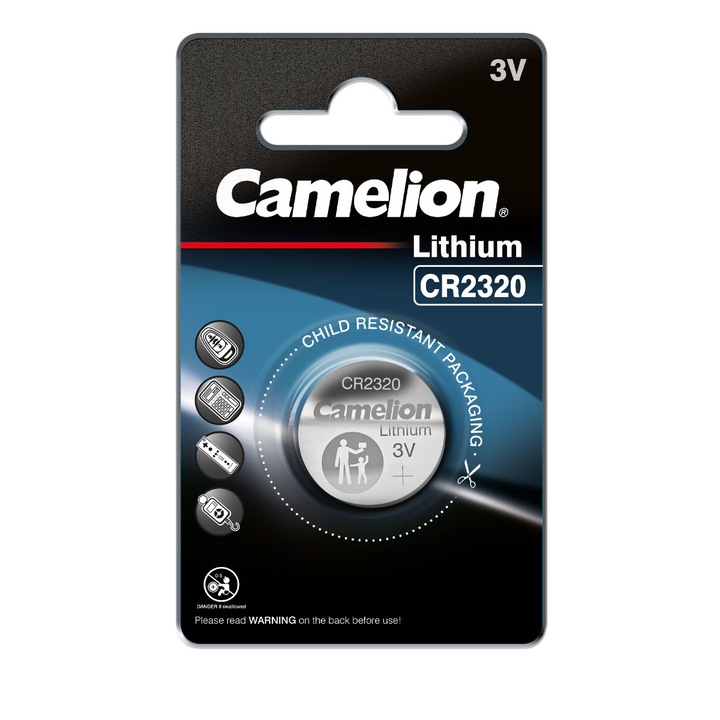 Baterie Litiu CR2320 / BR2320 3V 130mAh, Dimensiuni 23x2.0 mm, Pentru Dispozitive Subtiri, Aparate Medicale, Chei Masina, Blister 1 Bucata, Camelion