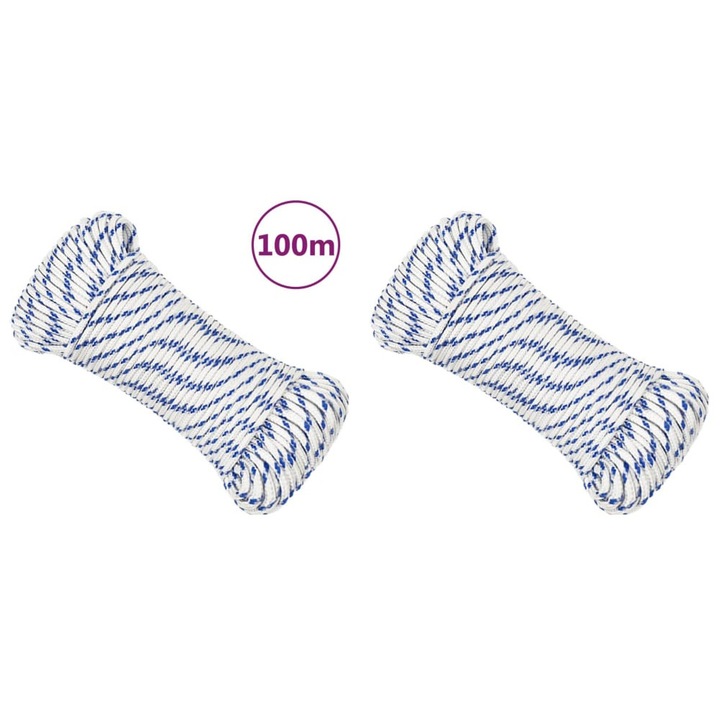 Franghie de barca, alb, 4 mm, 100 m, polipropilena