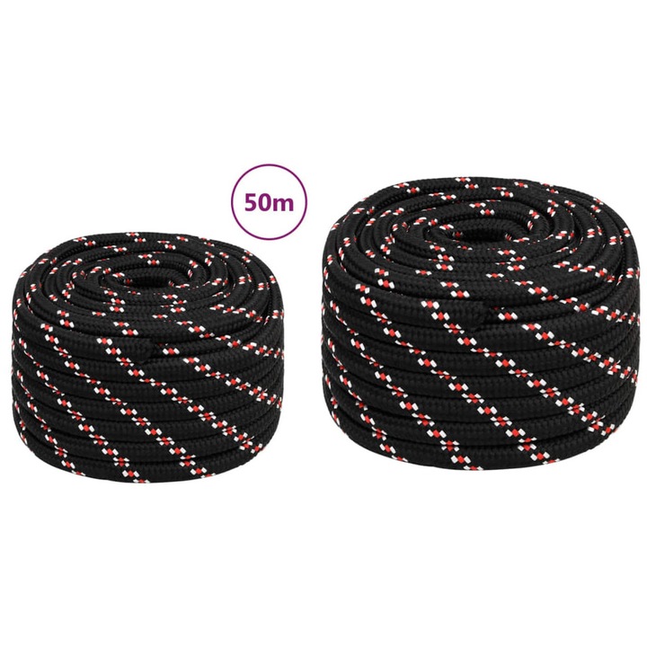 Franghie de barca, negru, 20 mm, 50 m, polipropilena