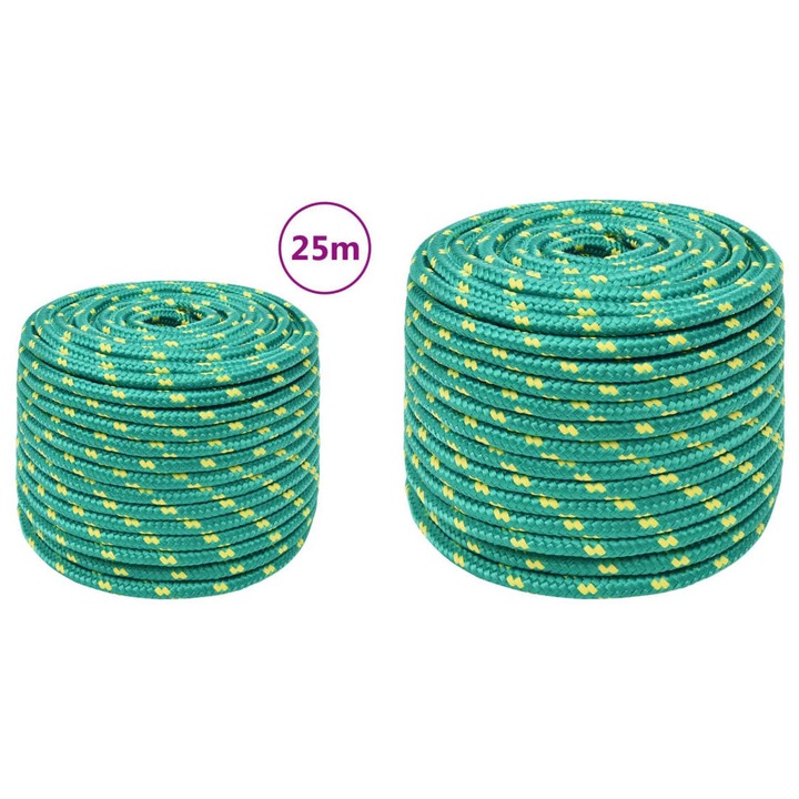 Franghie de barca, verde, 12 mm, 25 m, polipropilena