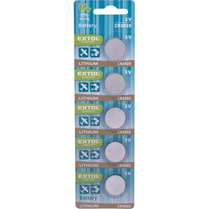 Set baterii litiu CR2025, EXTOL ENERGY, 3V, 5 buc, 20x2, 5mm