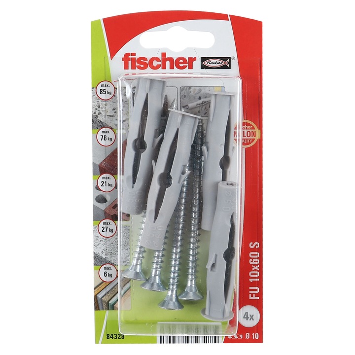 Dibluri din nylon Fischer FU 10, 10x60mm, set 4 bucăți