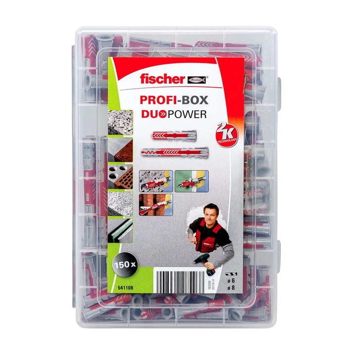 Set dibluri Duopower 150 buc, 6x30mm, 8x40mm, 6x50mm, 8x65mm, pentru beton