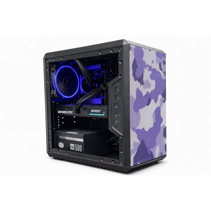 Sistem Desktop PC Gaming BLEU JOUR, Intel® Ultra 5 225F, 8GB DDR5, 480GB SSD, RTX™ 5060 8GB Dual Fan, Liquid Watercooling, RGB, Wi-Fi, Win 11 Pro