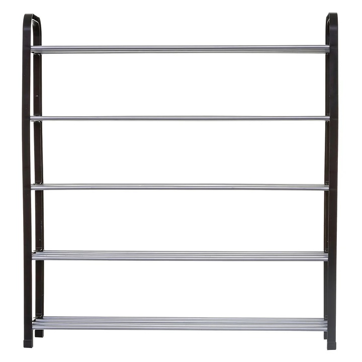 Etajera pantofi 5Five din metal si plastic, 4 niveluri pentru 16 perechi, 70x19x76 cm, negru