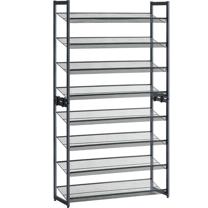 8 szintes cipőtároló állvány, állítható polcokkal, 32-40 pár cipőhöz, 31x92x163cm, szürke