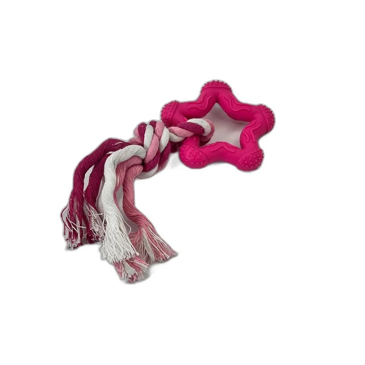 Jucărie interactivă pentru câini, DUOGUO, formă stea cu sfoară, rezistentă, roz/albastru/bleu