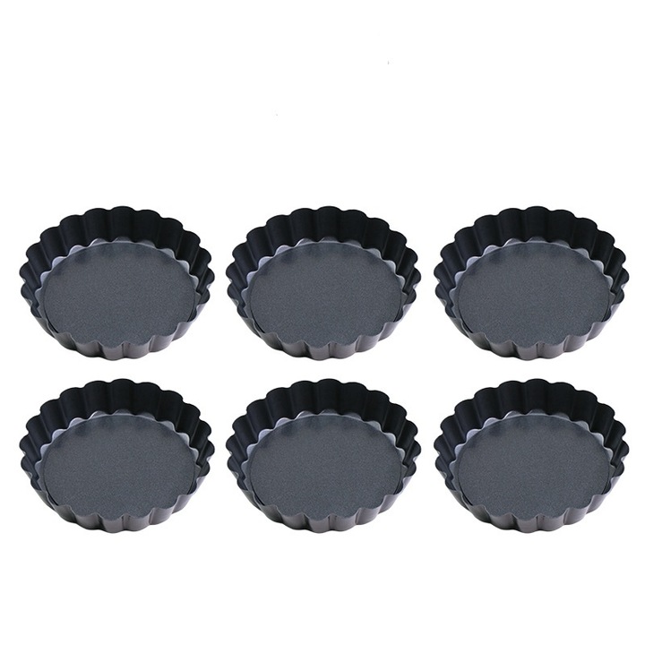 Форми за торта, тави за печене, 4 инча, комплект от 6 части, въглеродна стомана, незалепващо покритие, издръжливи, черни