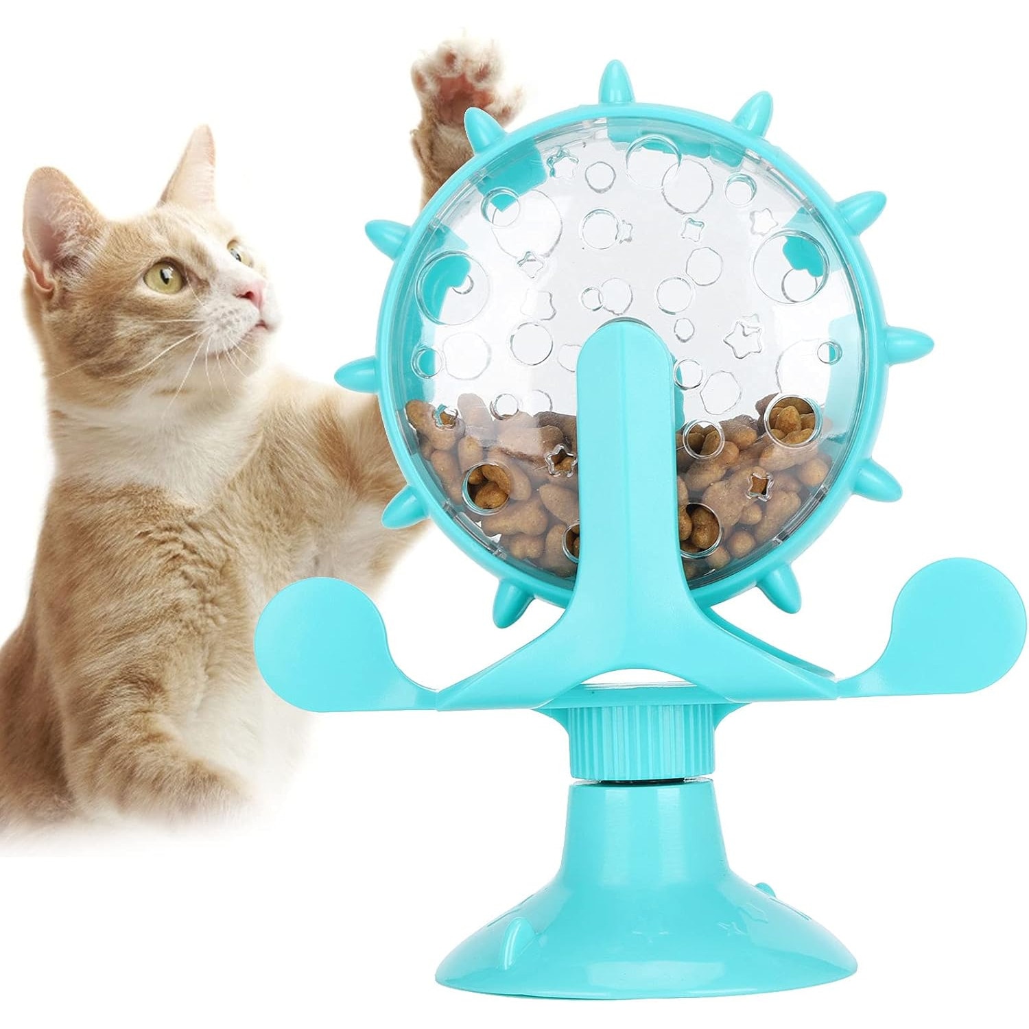Jucarie interactiva Macvi® cu recompense pentru pisici si caini mici morisca cu rotatie 360° ventuza puternica jucarie puzzle slow feeder pentru stimulare mentala