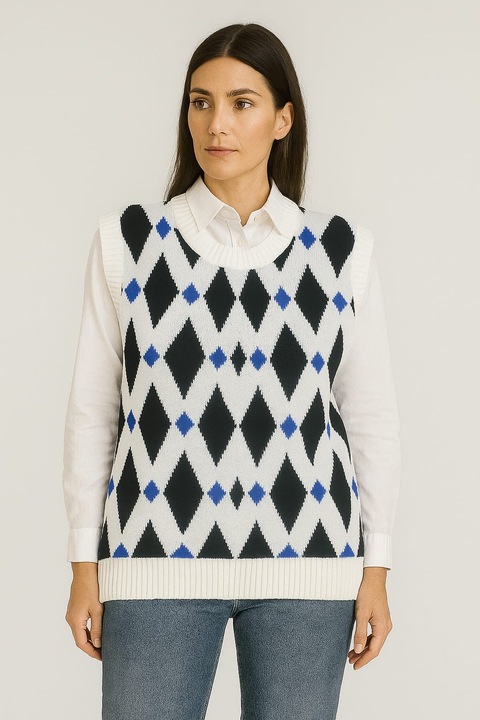 Плетена жилетка, Черна, Един размер, Геометричен дизайн, Ежедневна и Елегантна