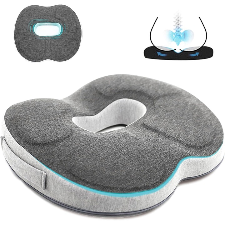 Ortopéd ülőpárna, Bedee, irodai székhez vagy autóba, aranyér, csípőfájdalom, isiász ellen, kényelmes és légáteresztő minden évszakban, puha és tökéletesen illeszkedik, könnyen szállítható, 44x39x8cm, sötétszürke/szürke