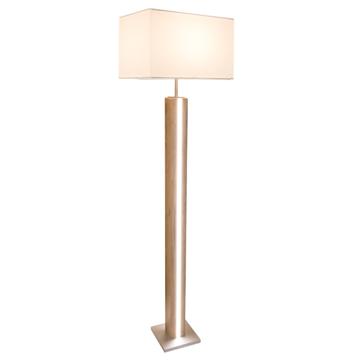 Lampa de podea MDF cu efect de lemn, stejar metalic, bej textil, comutator cu buton, reglabil, variator, reglabil separat, LxWxH: 400x270x1500mm, excl. 1x E27 40W 230V, incl. LED 17W 230V, putere 1900lm, 3000K