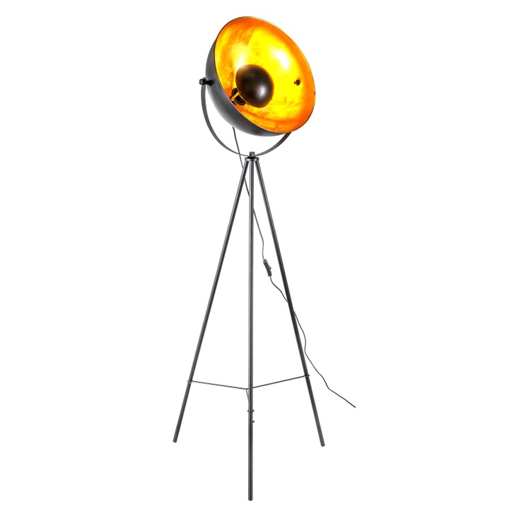 Fekete fém állólámpa, matt arany fém, arany fém, lábkapcsoló a kábelben, forgatható/dönthető, ø: 560mm, H: 1530mm, izzó nélkül 1x E27 40W 230V