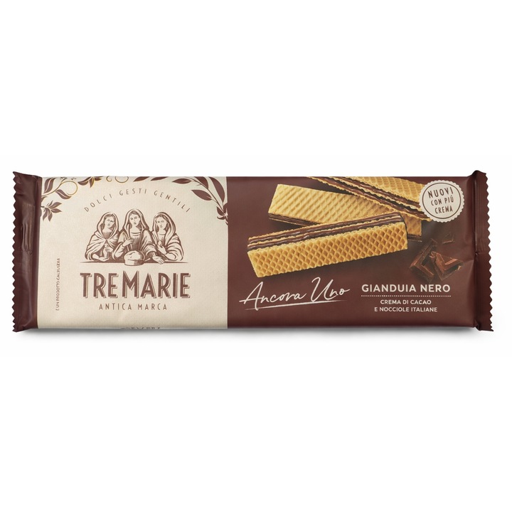 Napolitane Tre Marie Ancora Uno Gianduia Nero cu crema de cacao si alune, 140 g