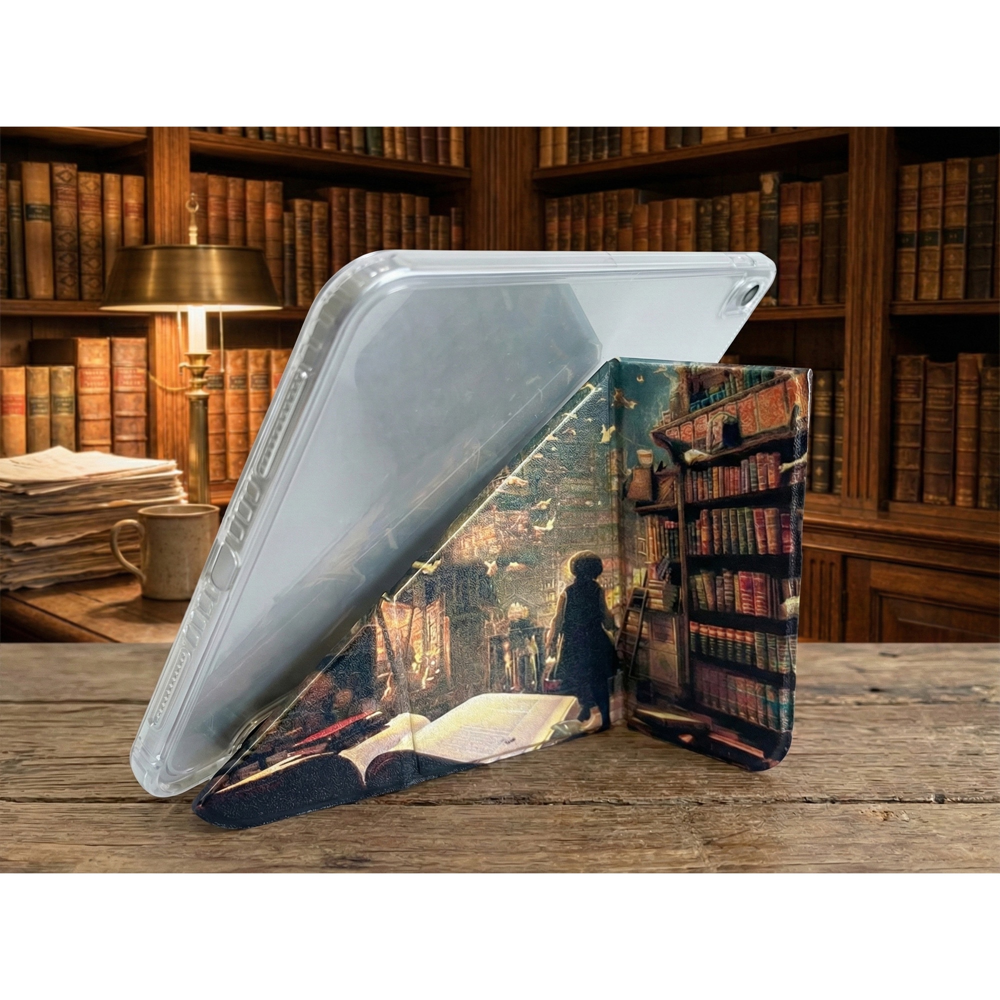 Husa Artinplace compatibila cu Apple iPad Pro 11 inch (A16), Model A3354/A3355/A3356, Smart Case Y-Fold, inchidere magnetica, slot pentru stylus, spate acrilic anti-indoire, Design Magic Library, suport multi-unghi