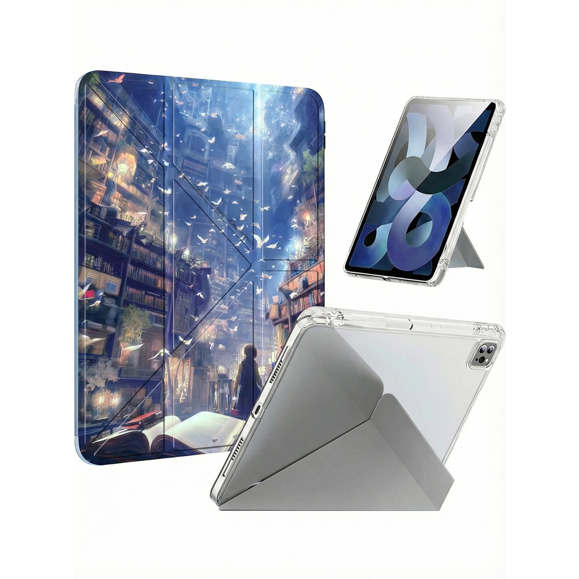 Husa Artinplace compatibila cu Apple iPad Pro 11 inch (A16), Model A3354/A3355/A3356, Smart Case Y-Fold, inchidere magnetica, slot pentru stylus, spate acrilic anti-indoire, Design Magic Library, suport multi-unghi