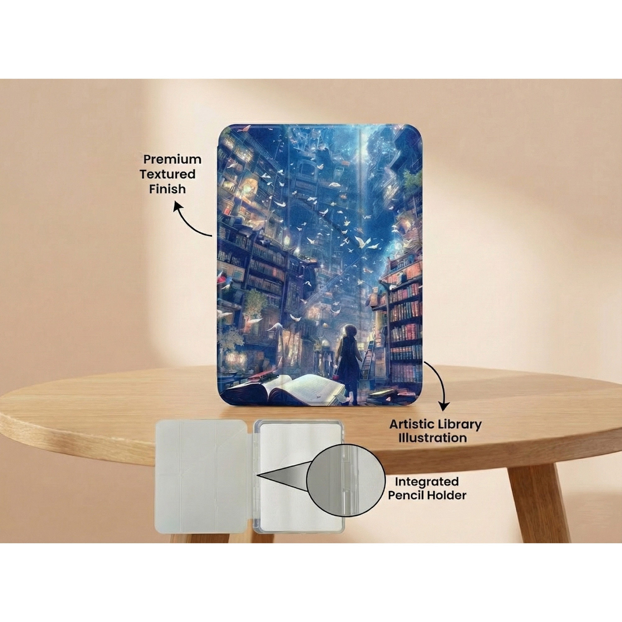 Husa Artinplace compatibila cu Apple iPad Pro 11 inch (A16), Model A3354/A3355/A3356, Smart Case Y-Fold, inchidere magnetica, slot pentru stylus, spate acrilic anti-indoire, Design Magic Library, suport multi-unghi