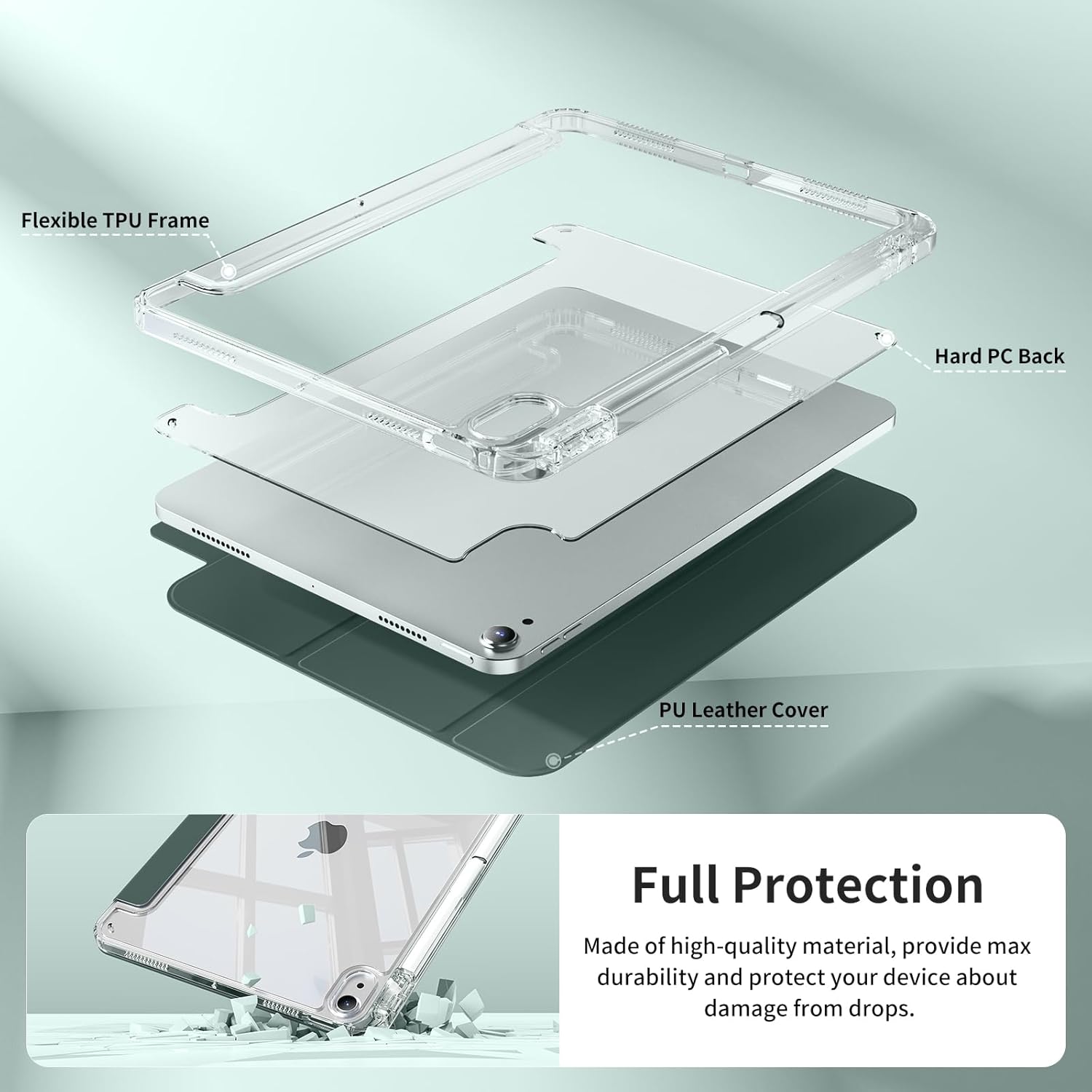 Husa protectie tablete, Rezistenta la socuri, Pentru iPad iPad 10th/11th Generation (10.9/11 Inch) Verde intunecat