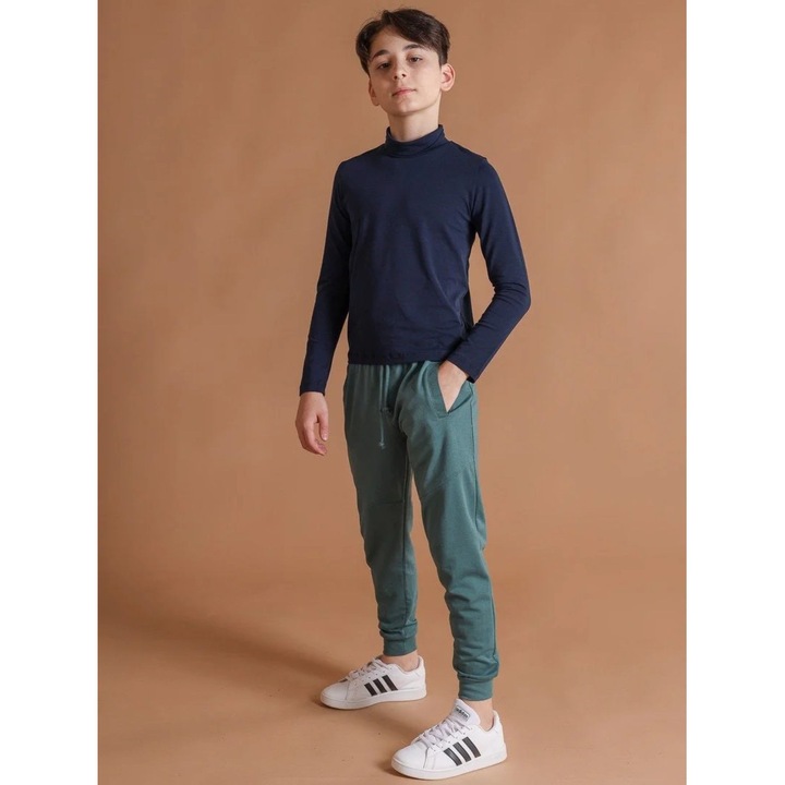 Pantaloni baieti din bumbac, cu sireturi, Verde