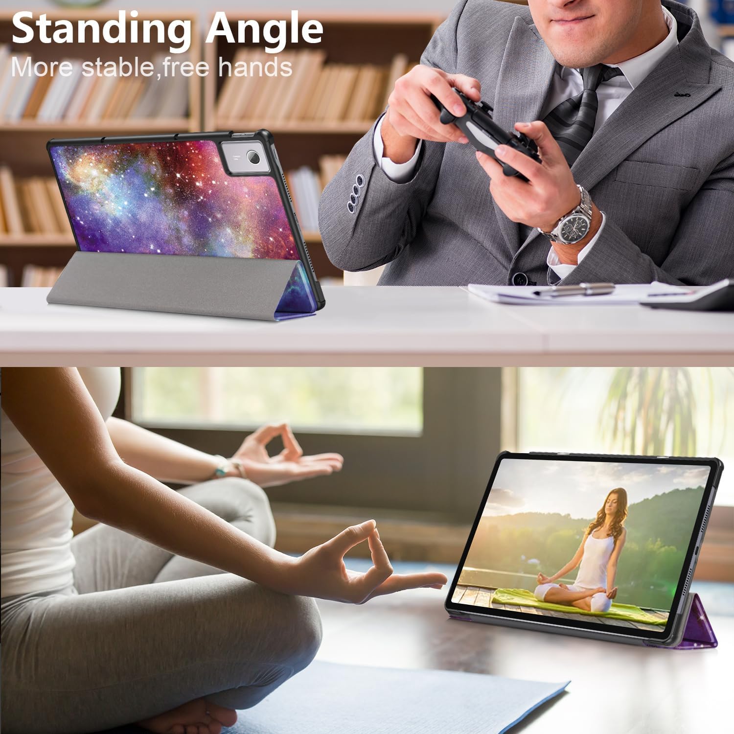 Husa pentru Lenovo Idea Tab Plus 12.1 Lightweight Slim, tip stand, functie sleep/wake-up si inchidere magnetica, protectie 360 - Galaxy