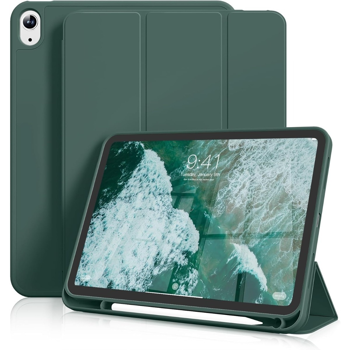 Husa Inteligenta compatibila cu Apple iPad 10th 10.9", Unghiuri Ajustabile, Verde intunecat
