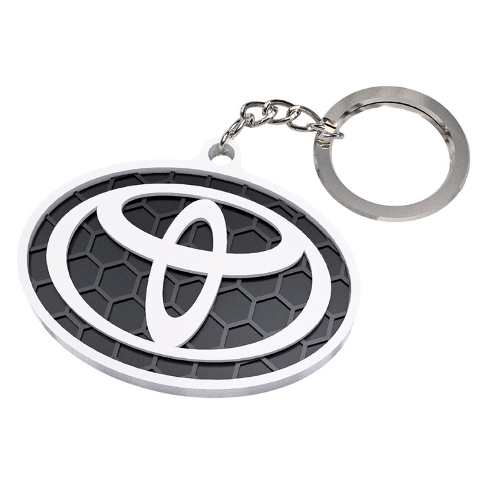 Breloc chei, woodmag, TOYOTA, alb cu accente negre, 71x25mm