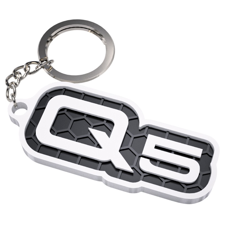 Breloc chei auto, woodmag, AUDI Q5, alb cu accente negre, 71x25mm
