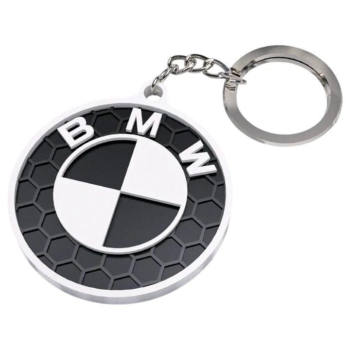 Breloc BMW, alb cu accente negre, 71x25mm