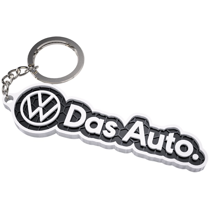 Breloc chei, woodmag, VW Das Auto, alb cu accente negre, 71x25mm