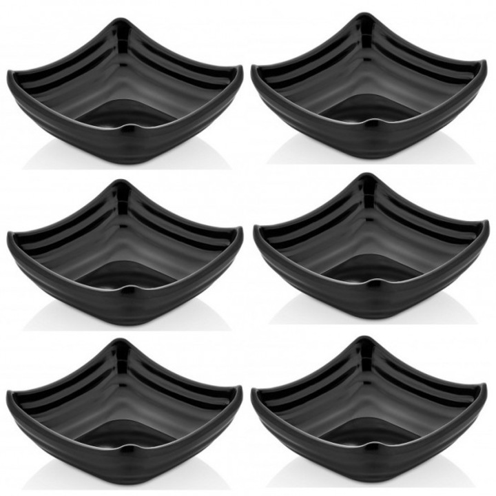 Set 6 boluri ramekin Raki, melamina, patrat, negru, 11x11x3, 6cm