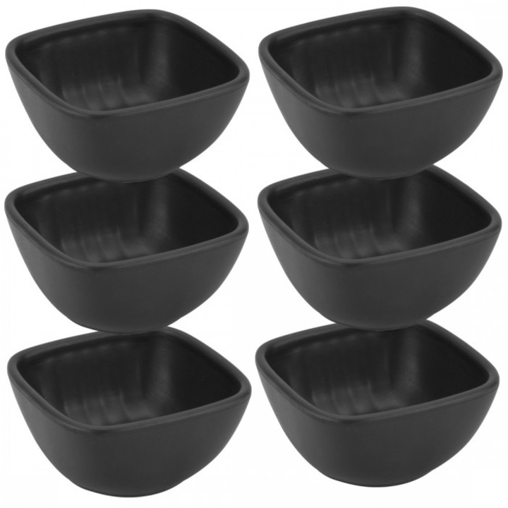 Set 6 boluri ramekin patrate Culinaro, negru, 6, 5x6, 5xh3, 3cm, 60ml