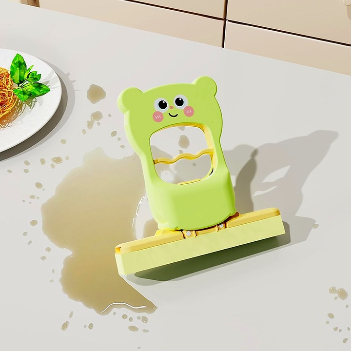 Mini Mop, De Mana, Pliabil, Model Ursulet, Din Plastic, 9 X 15 X 15 Cm, curatare rapida, fara efort, design pliabil pentru depozitare simpla, Verde