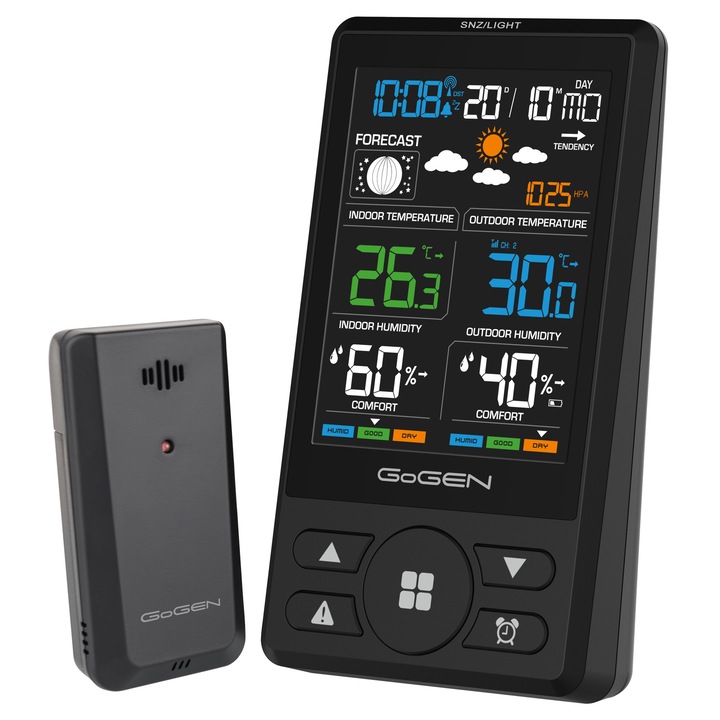 Statie meteo cu prognoza animata GoGEN ME 1250B, LCD color, senzor extern fara fir, negru