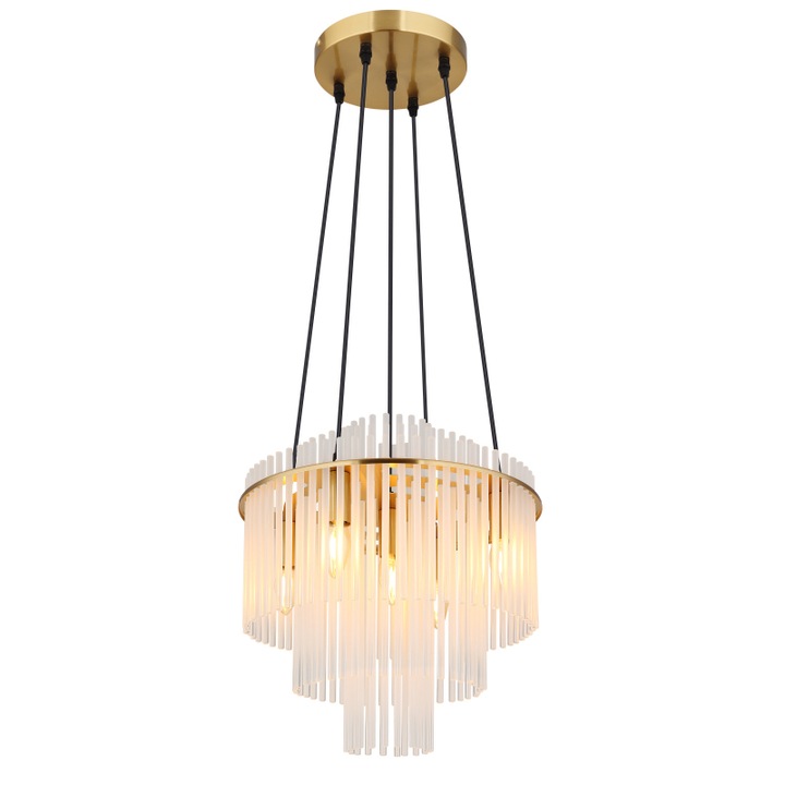 Висяща лампа GLOBO, матиран златист метал, опалови стъклени пръчки, черен PVC кабел, 400x1200 мм