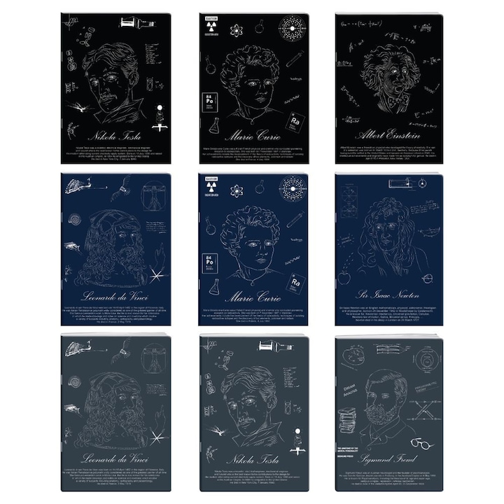 Set de 10 caiete A4, patratele, colectia Scientists, Elisa