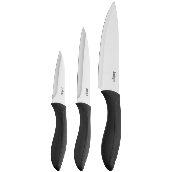 Set 3 cutite Judge Essential, otel X30 CroMov13, 9/12/15 cm, argintiu/negru