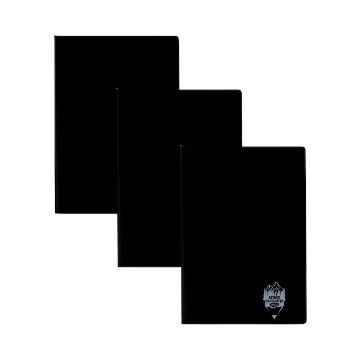 Set 3 caiete A5 80 file Matematica, coperta plastifiata Negru, Daco
